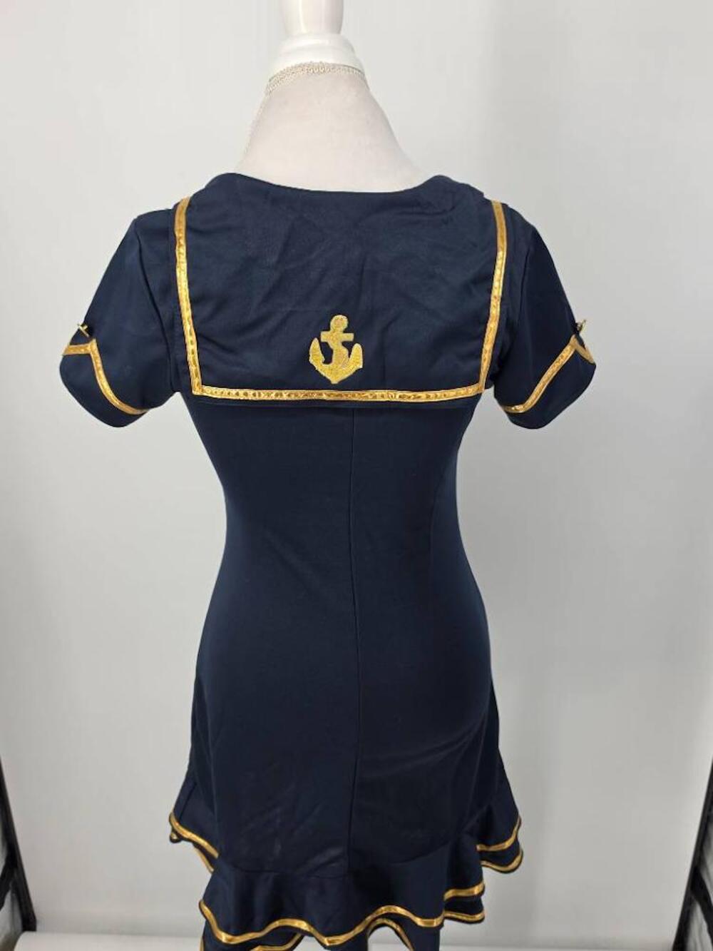 Unbranded Women's Sailor Costume Navy Blue Dress Hat Wrist Cuffs 3 Pc Set Sz M